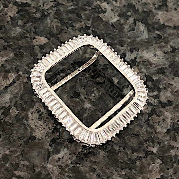 2 pc Apple Watch set white gold lab diamond case and crystal band classy bling - Picture 10 of 11